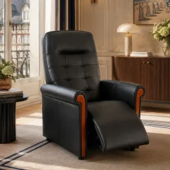 Fauteuil releveur cuir Le Deauville 4 fonctions noir