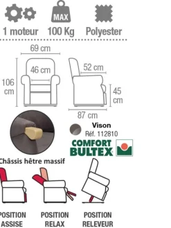 Fauteuil releveur l'Auvergnat 3 fonctions