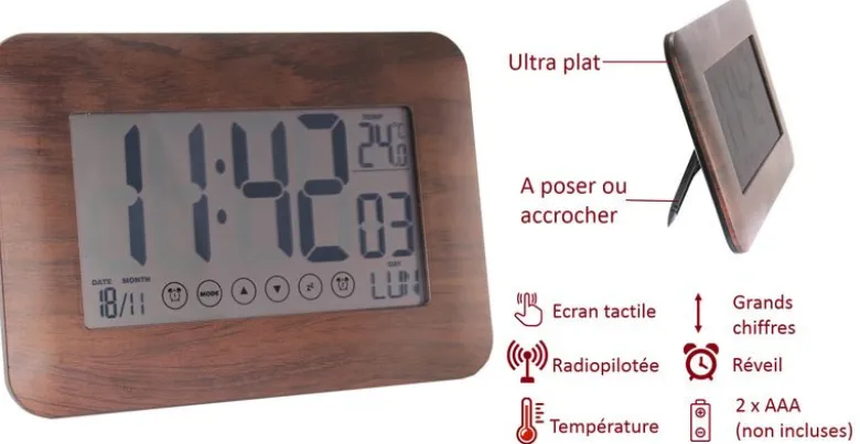 Horloge grands chiffres Wood and Touch